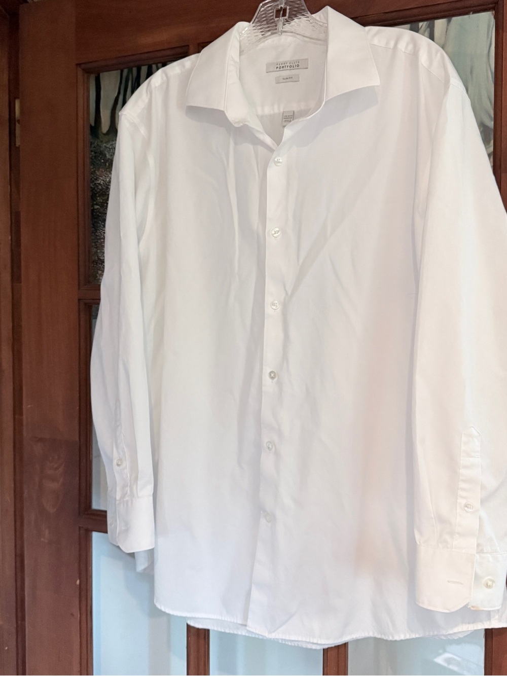 Perry Ellis Portfolio White Slim Fit Dress Shirt - 17.5 32/33 Wrinkle Free la